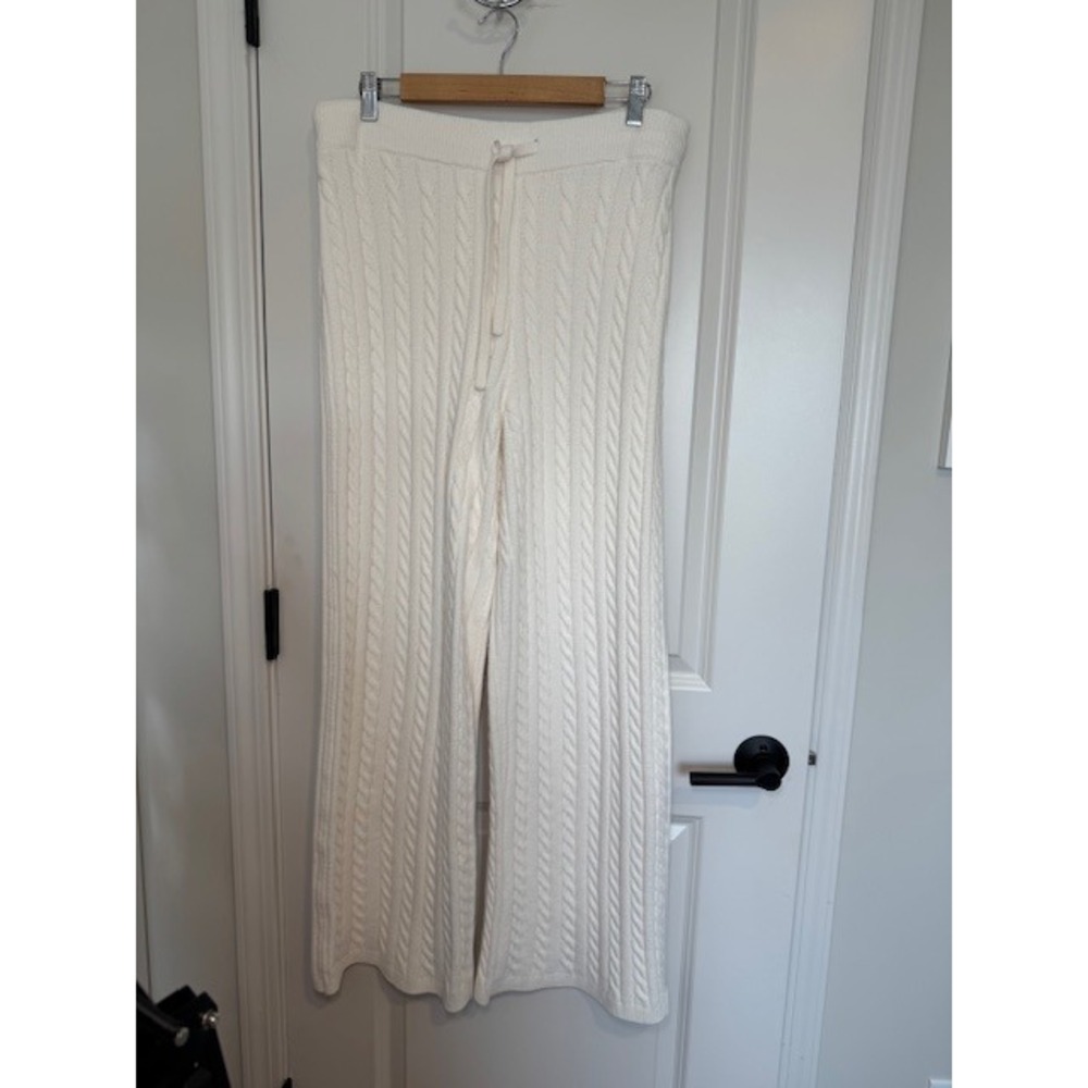Lou & Grey Cream Cable Knit Wide Leg Lounge Pants Large White Drawstring